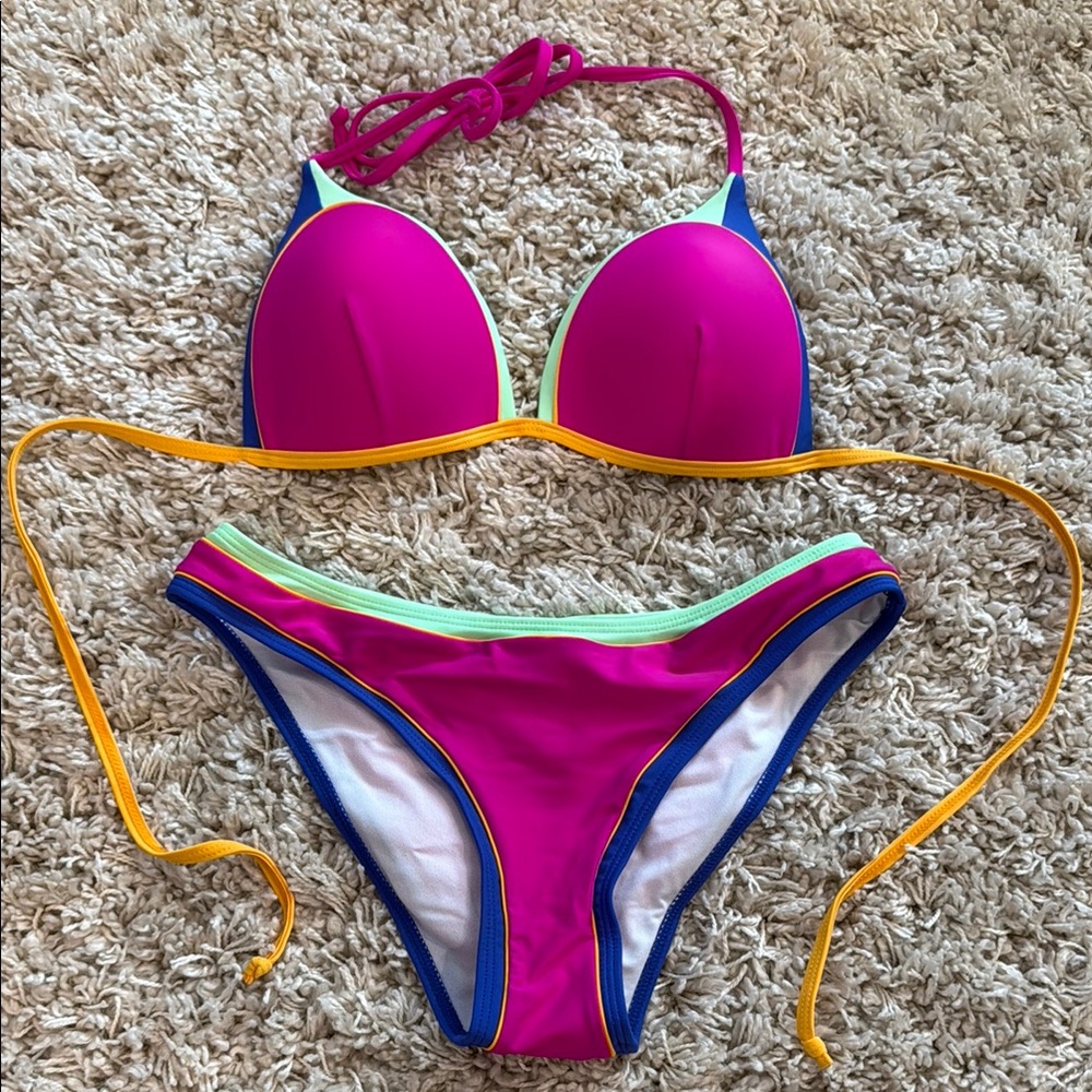 Vibrant Pink and Blue Bikini Set medium molded cups